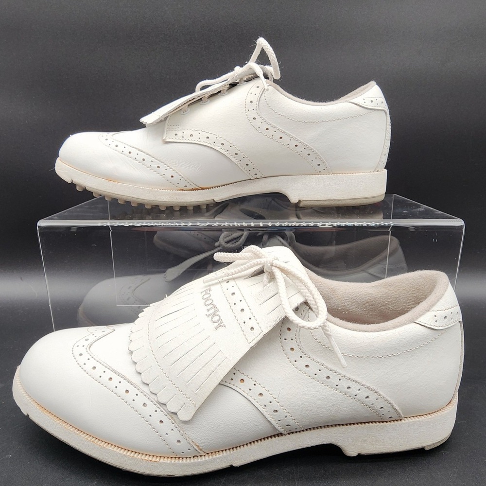 FootJoy 9.5N White SoftJoys Kiltie Wingtip Golf Shoes Preppy Old Money Club